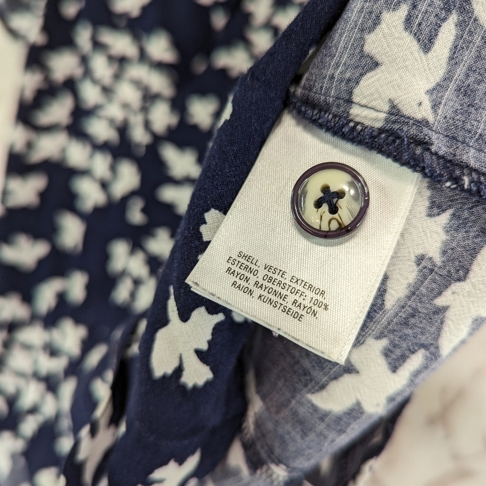 Anthropologie Top Women XS 0 Blue Bird Print Collar Crop Swallow Maeve - Picture 8 of 10